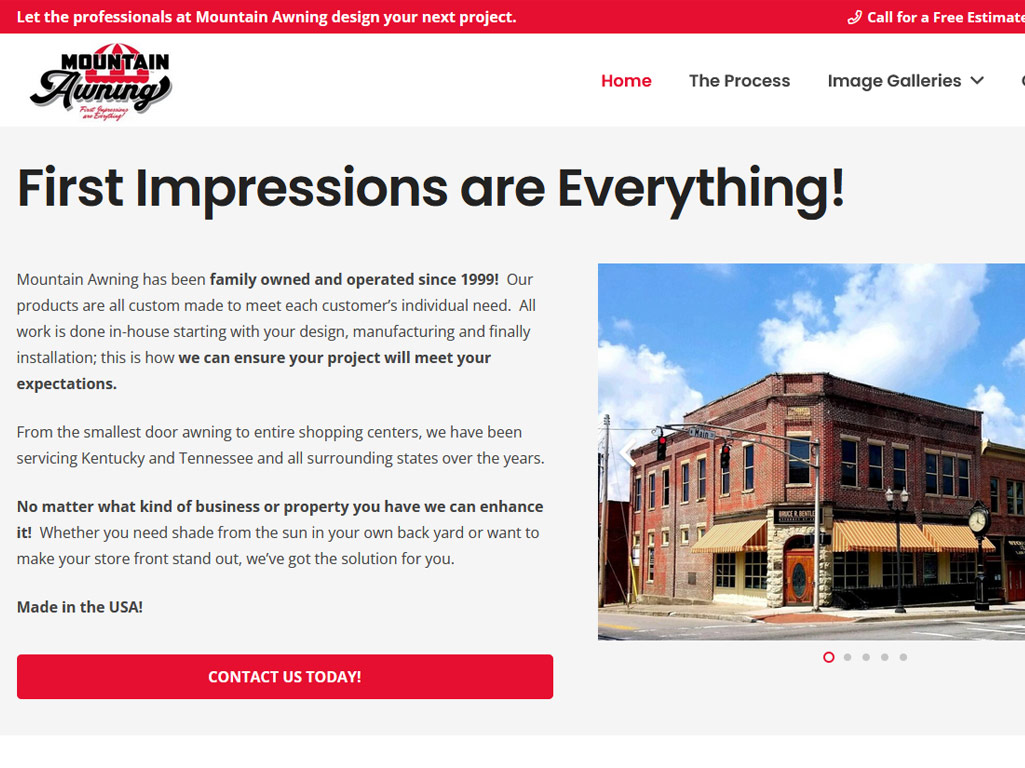 Image of commercial awning website design